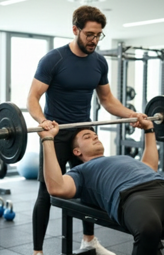 Allenamento di forza con bilanciere guidato dal trainer